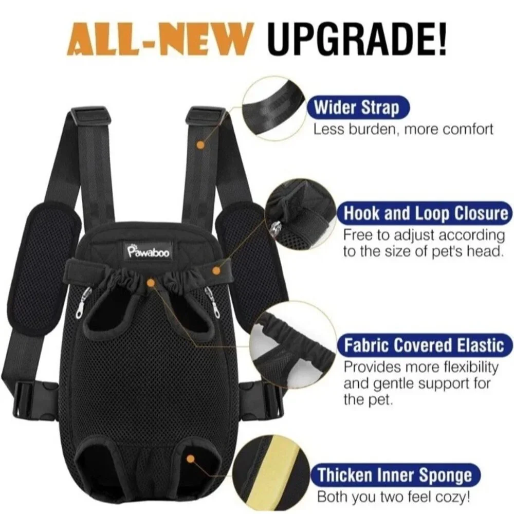 Pawaboo Size L 12-16 lb Front Backpack DOG Carrier‎ in Black Mesh